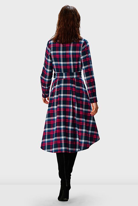 Shop Flannel check high low shirt dress eShakti