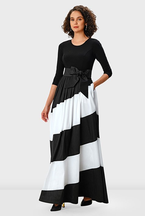 Shop Jersey knit and banded stripe colorblock dupioni dress | eShakti