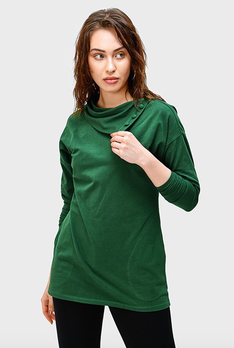 Shop Asymmetric collar cotton jersey top | eShakti