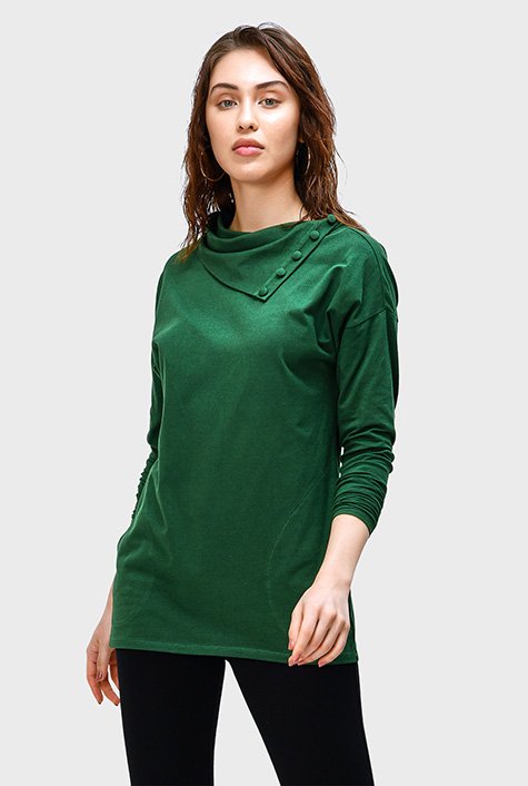 Shop Asymmetric collar cotton jersey top | eShakti
