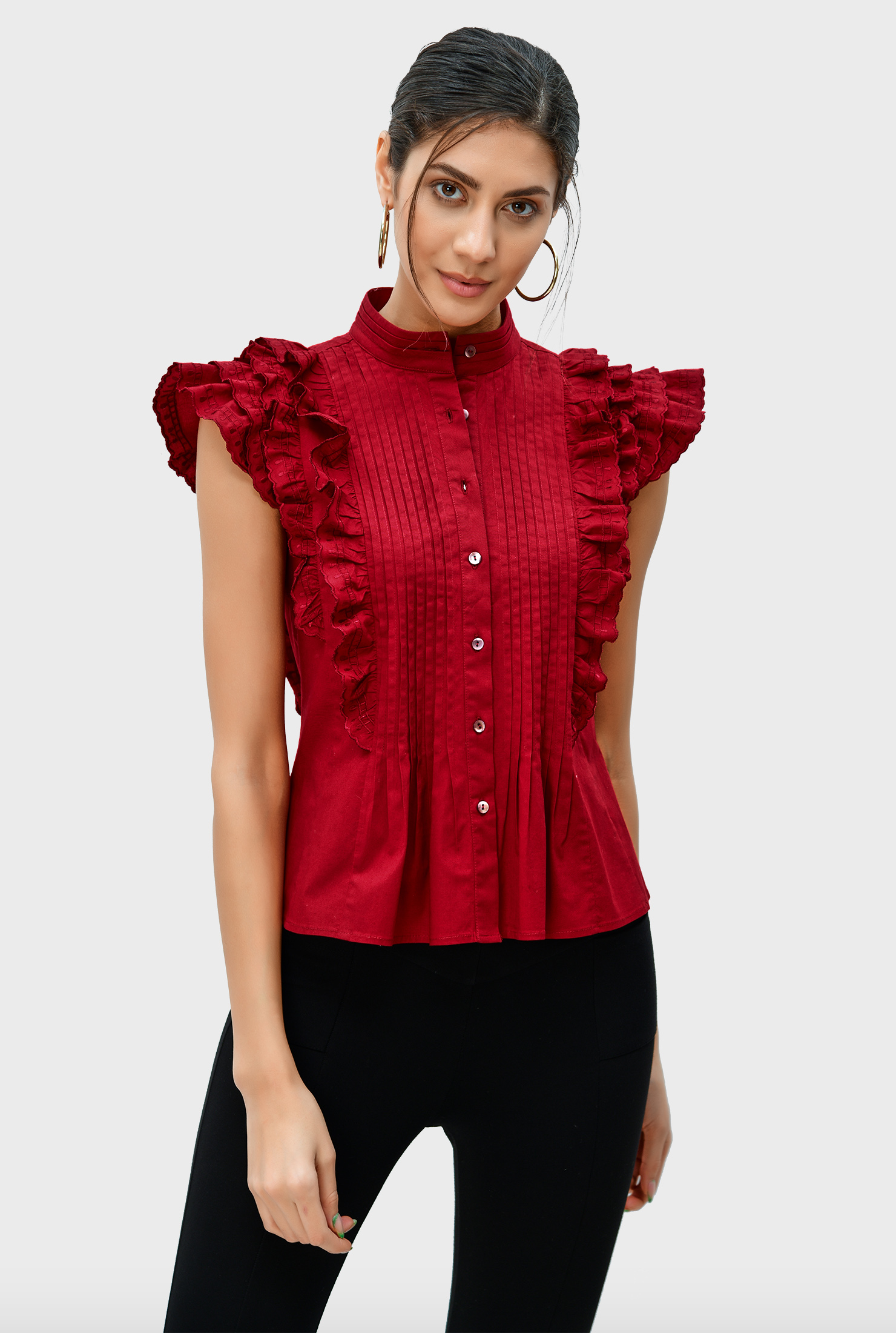 トップス Acka  embroidery frill blouse JOHNNY WAS Allbee Embroidered Floral Geometric Print Ruffle