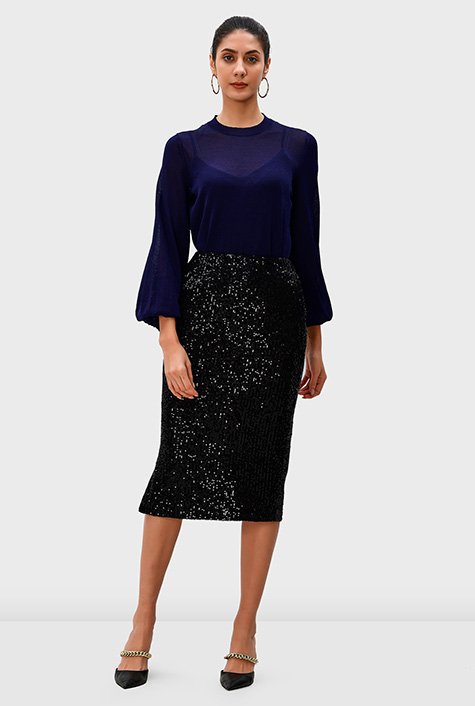 Blue sequin pencil skirt best sale