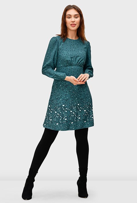 Shop Star print crepe ruched empire dress | eShakti