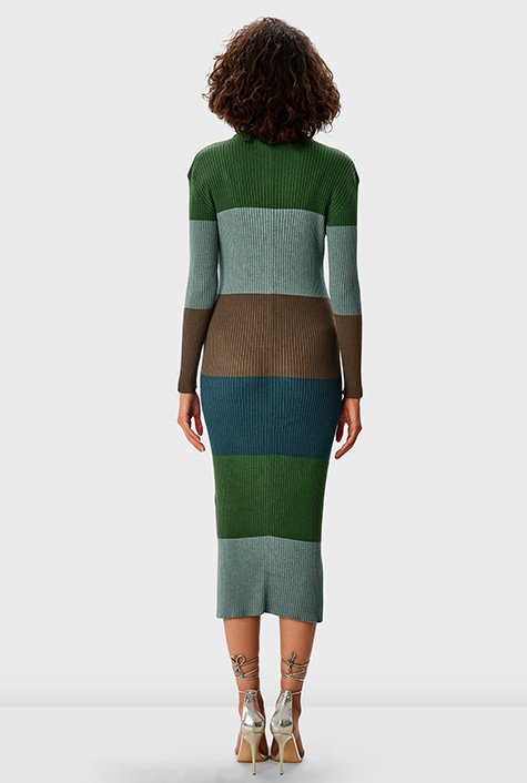 Shop Colorblock cotton blend rib knit sweater dress | eShakti