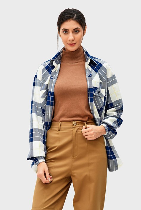 Cotton twill check shirt jacket