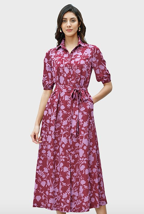 Shop Floral print crepe shift shirt dress | eShakti