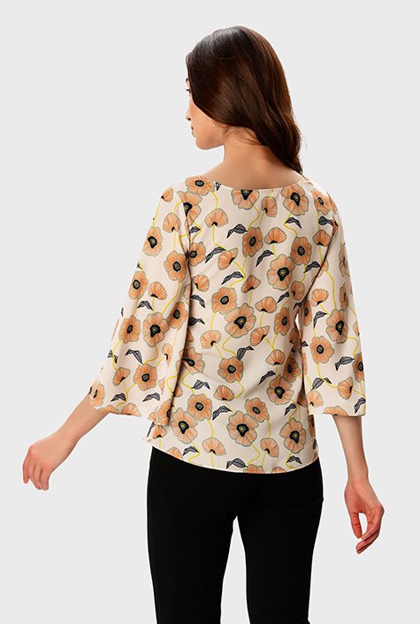 Tie front floral print crepe top