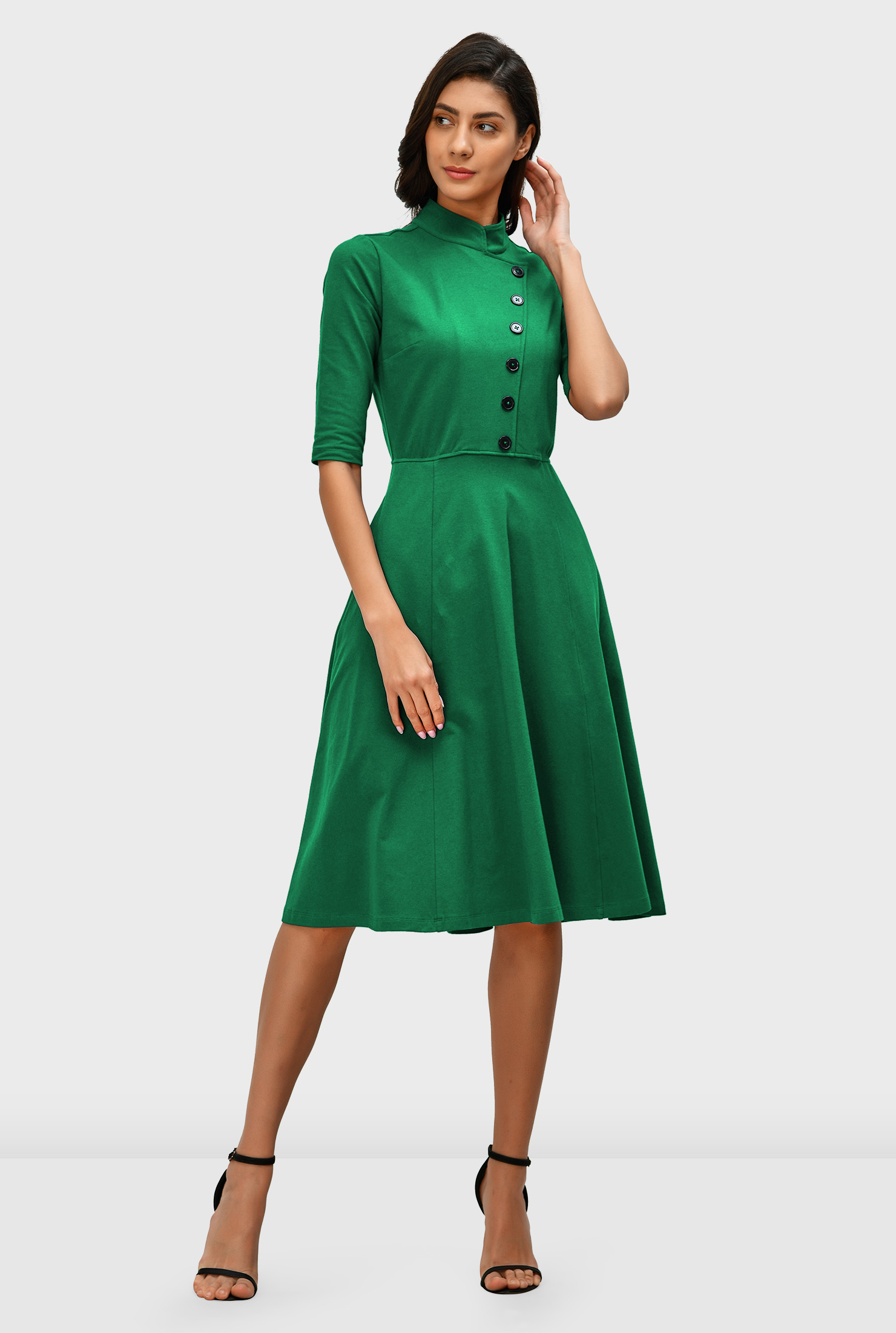 Shop Faux buttonfront cotton jersey dress eShakti