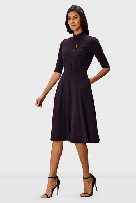 Shop Faux button-front cotton jersey dress | eShakti