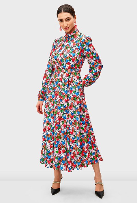 Shop Ruched heart print crepe dress | eShakti