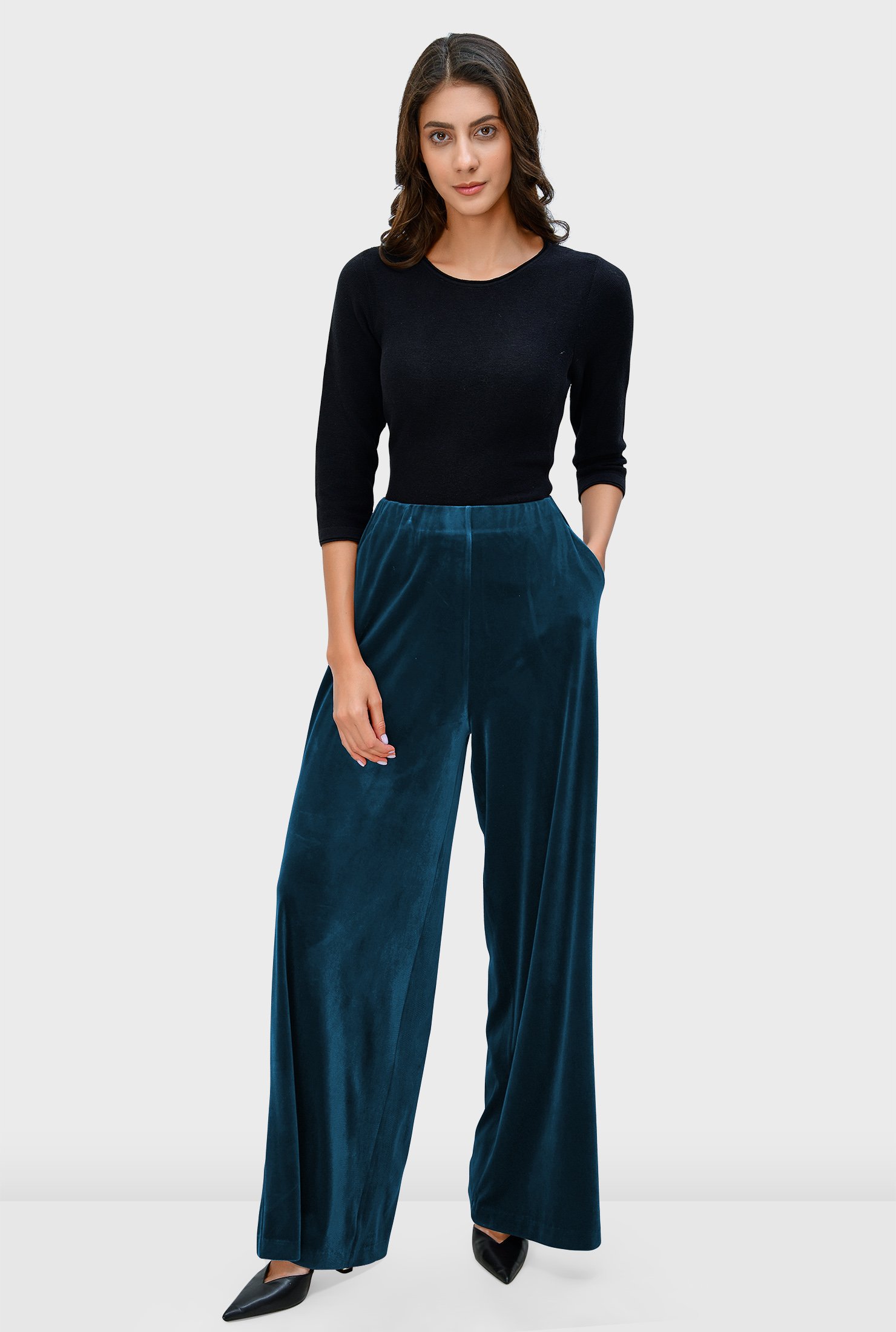 Shop Stretch velvet palazzo pants | eShakti