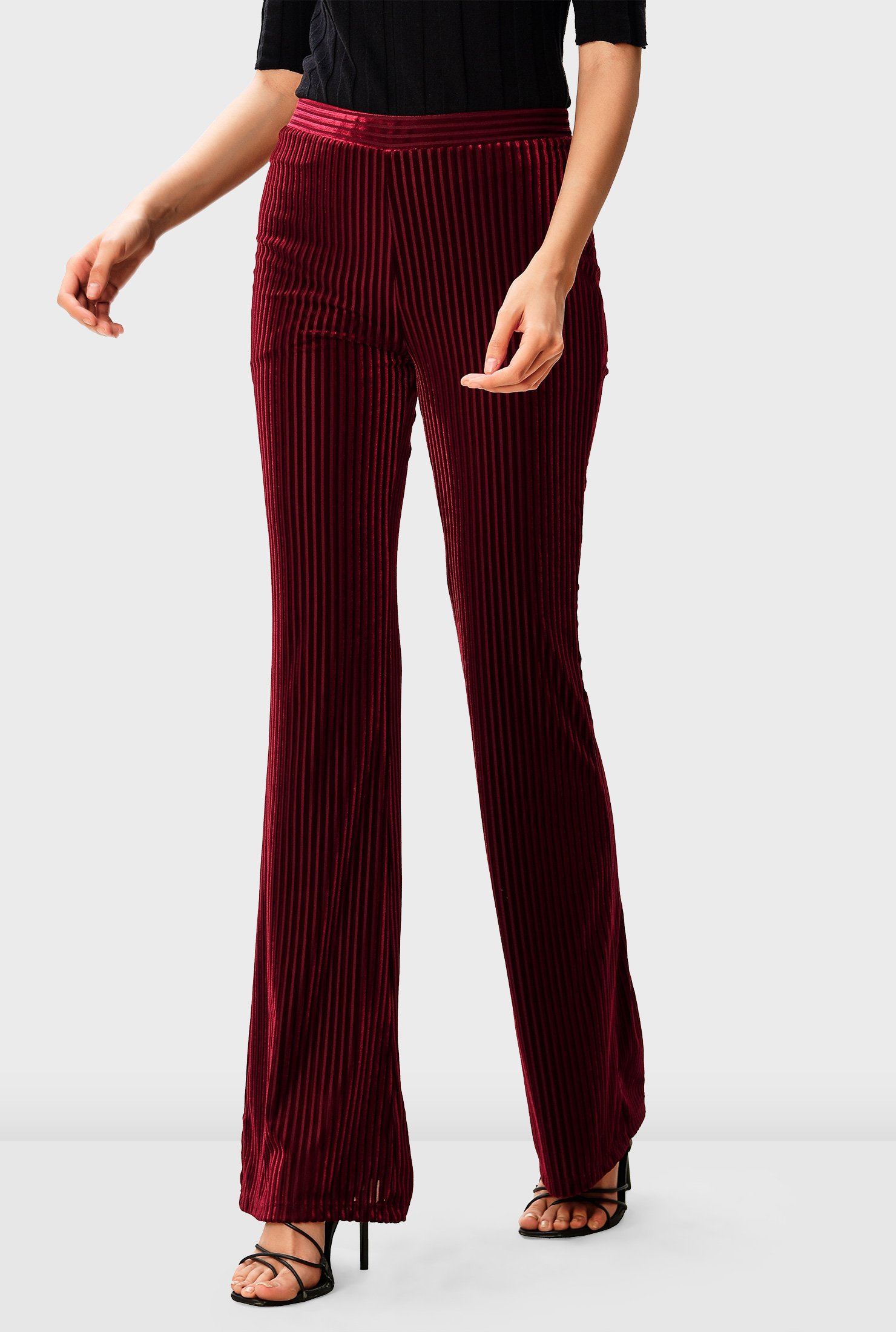 Shop Stripe burnout velvet bootleg pants | eShakti