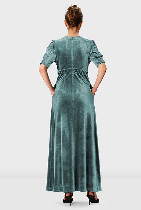 Shop Stretch velvet empire maxi dress | eShakti