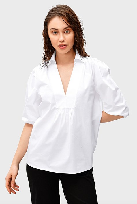 Shop Ruched cotton poplin tunic top | eShakti