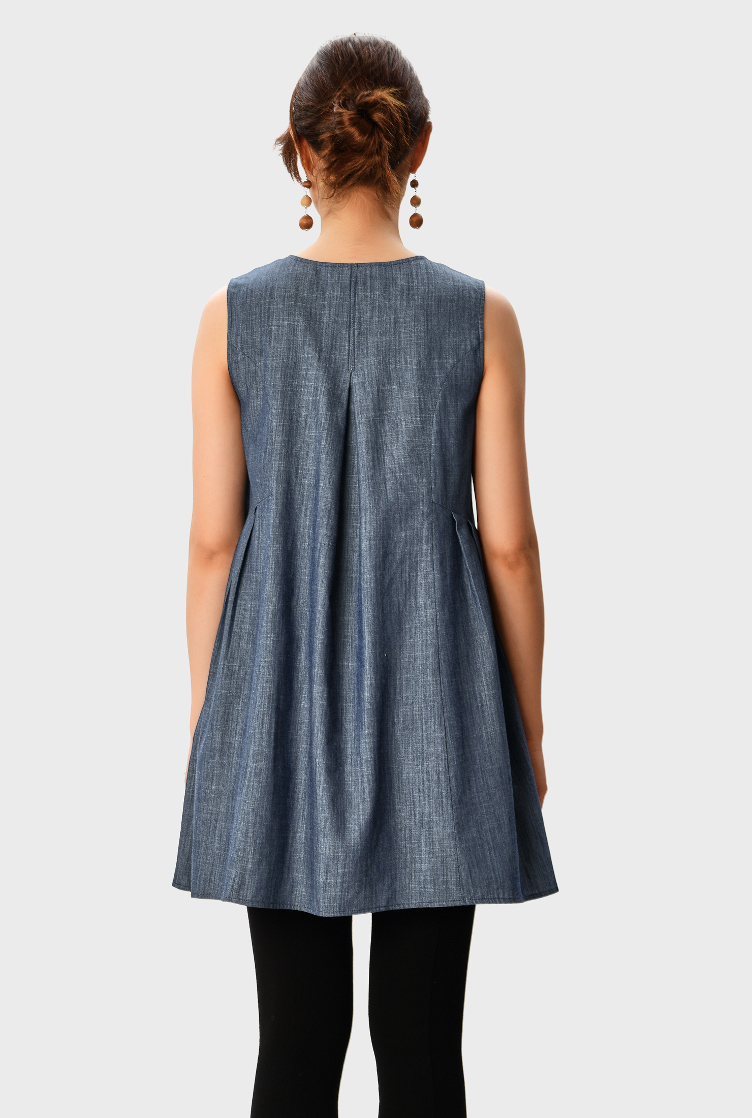 Shop Floral leaf embroidery cotton chambray tunic eShakti