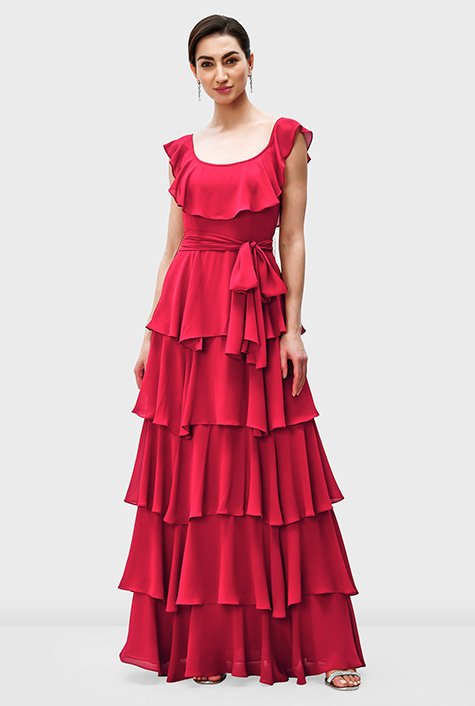 Tiered chiffon store maxi dress