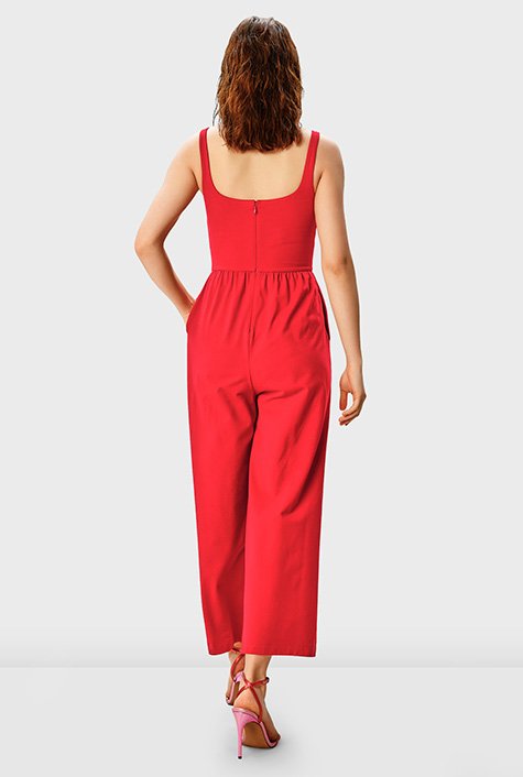 Pleated cross front cotton jersey jumpsuit