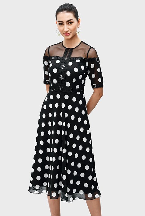 Shop Illusion Tulle Polka Dot Print Georgette Dress Eshakti