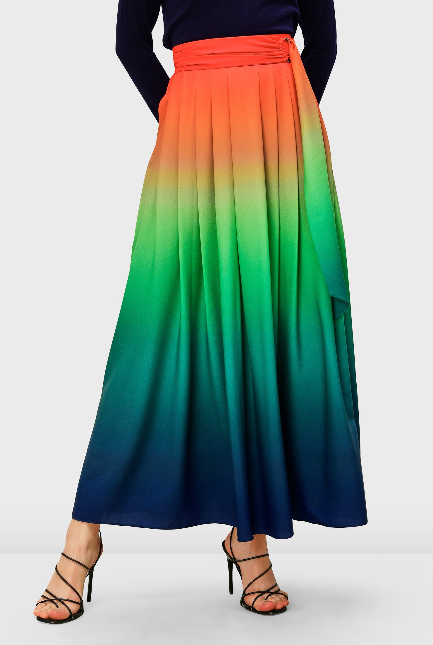 Shop Vibrant ombre print crepe skirt | eShakti