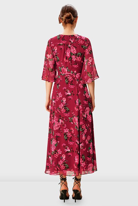 Shop Flutter sleeve floral print georgette wrap dress | eShakti