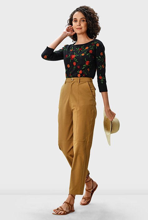 Shop Floral embroidery cotton jersey top