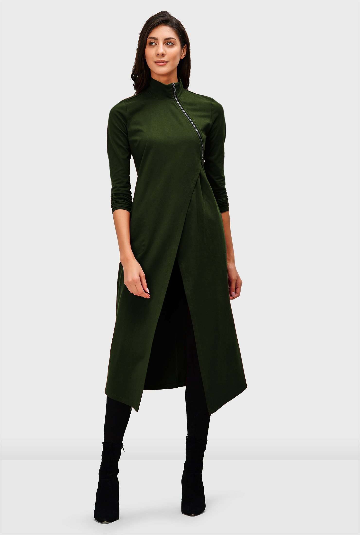 Shop Zip front cotton jersey asymmetric wrap tunic | eShakti