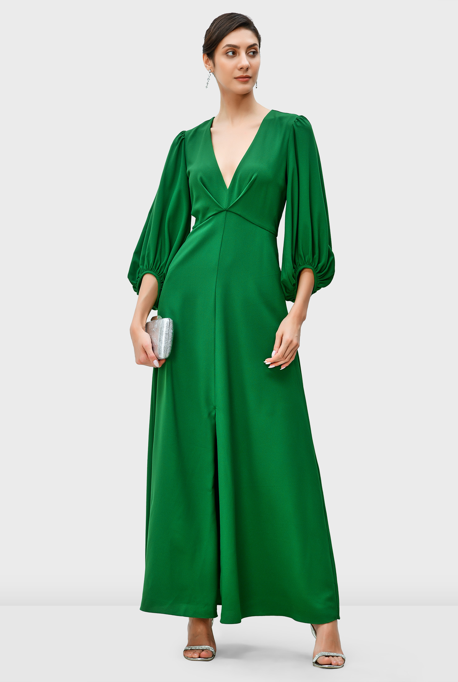 ☆WEEKEND☆直営店買付☆エレガントSilk crepe Dress/CANNES Shop Cocoon sleeve stretch crepe maxi dress | eShakti