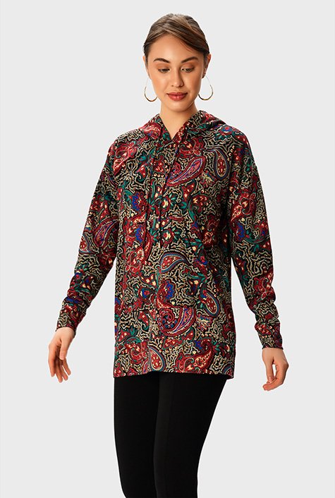 Paisley print jersey hoodie tunic