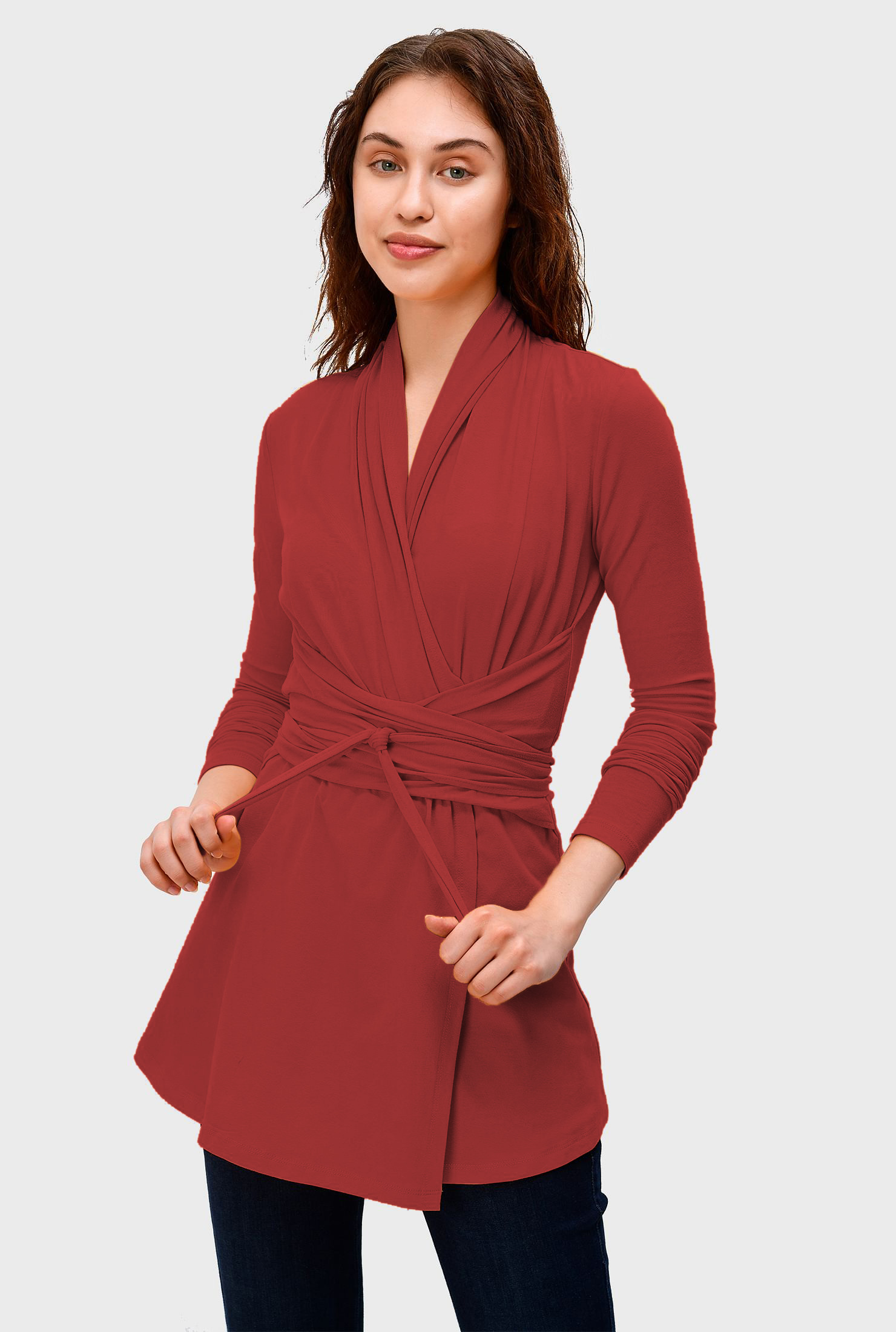 Shop Obi belt cotton jersey wrap tunic eShakti