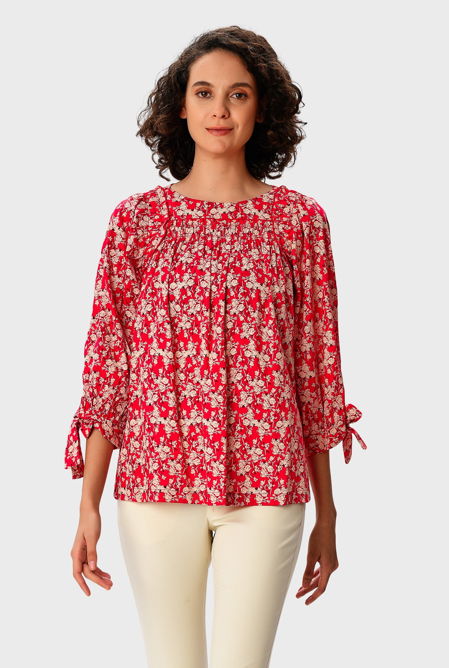 Shop Floral Print Cotton Twill Ruched Tunic 