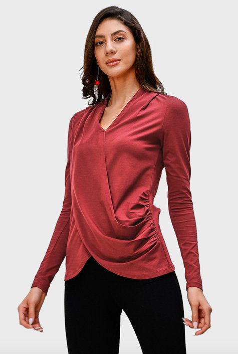 Surplice pleat cotton jersey top