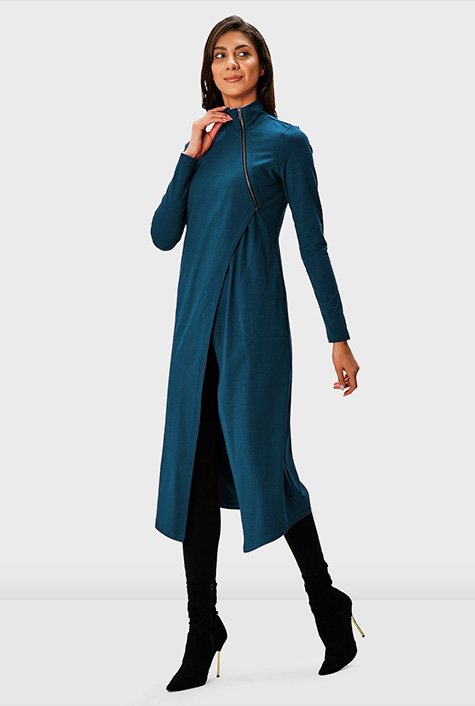 Shop Zip front asymmetric tunic wrap | jersey eShakti cotton
