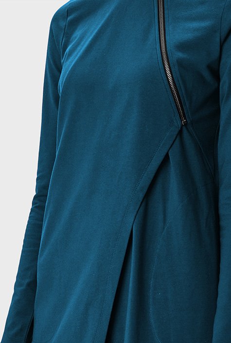 Shop Zip front cotton jersey asymmetric wrap tunic | eShakti