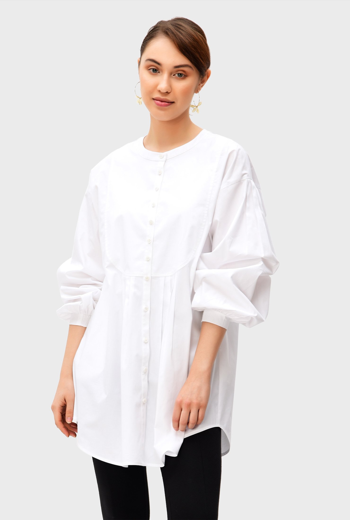 Shop Pleat bib-front cotton poplin tunic shirt | eShakti