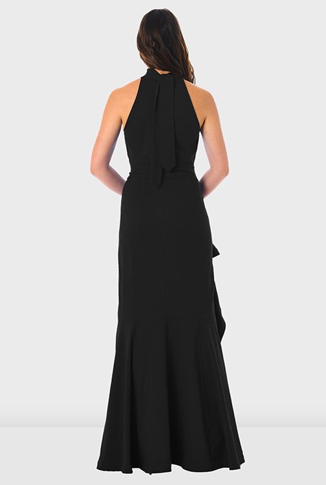 Zaldita Women's Halter Neck Sleeveless Double High Thigh Slit Dress  Cheongsam Style Nightdress Black One Size at  Women's Clothing store