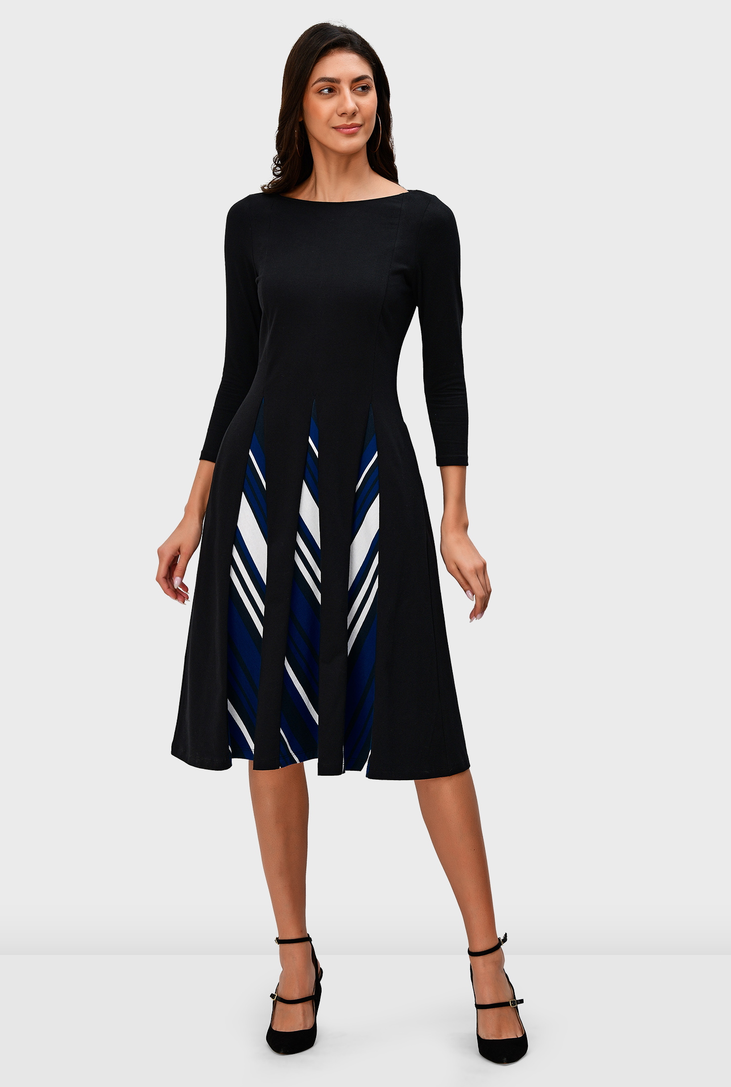 Shop Stripe godet cotton jersey knit dress eShakti