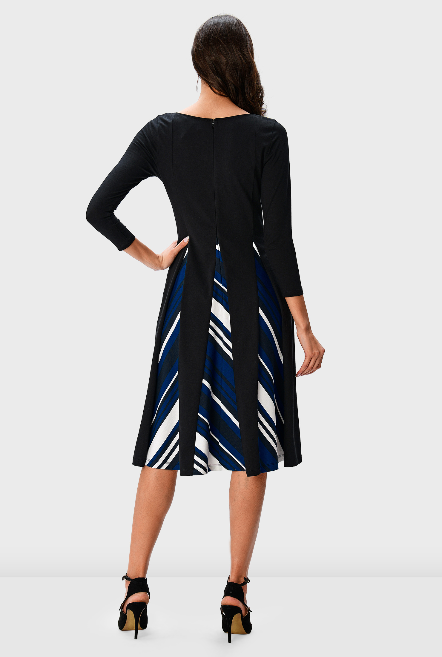 Shop Stripe godet cotton jersey knit dress eShakti