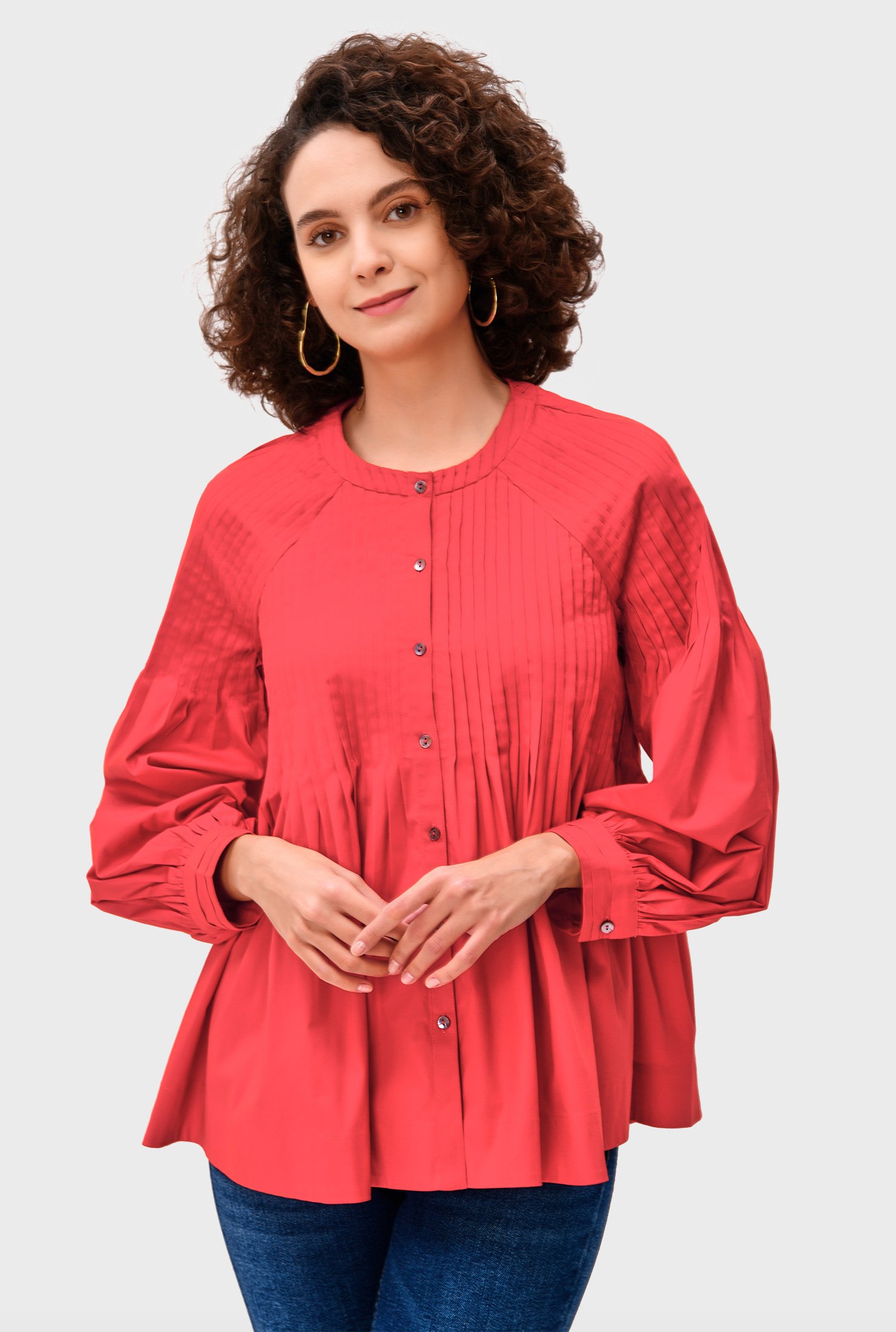 Shop Pintuck pleat cotton poplin shirt | eShakti