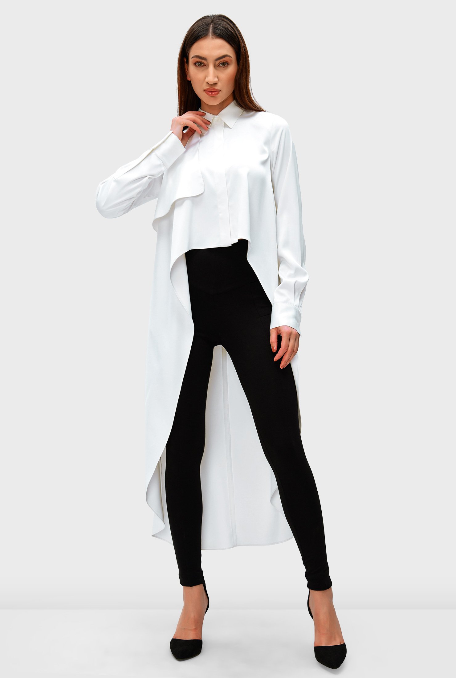 Shop Popover satin high-low shirt | eShakti