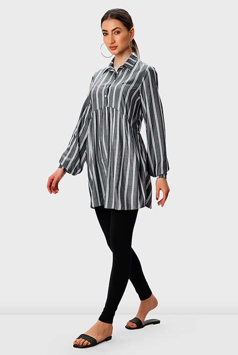 Stripe cotton chambray elliptical tunic shirt