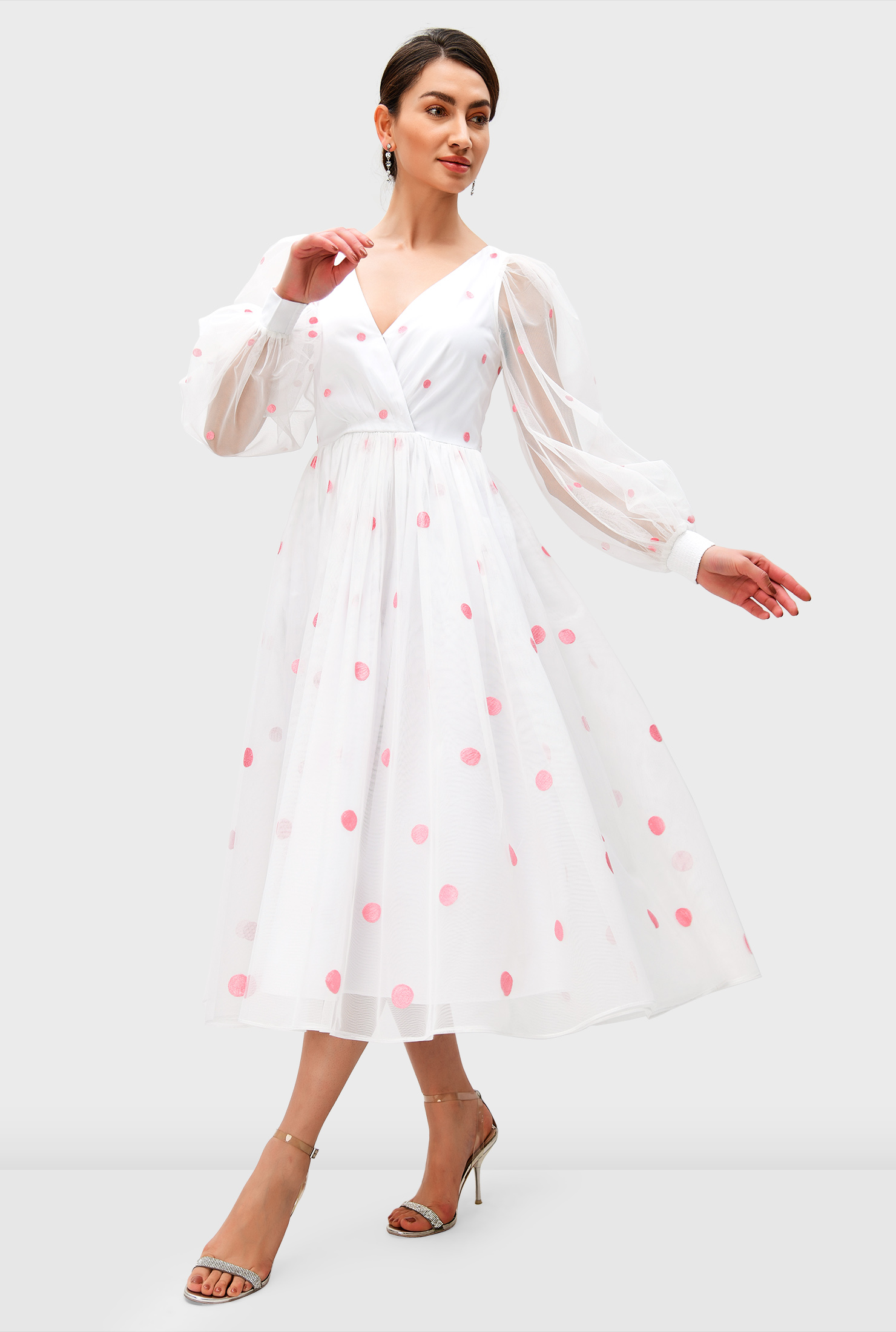 Shop Polka dot embroidery tulle dress | eShakti