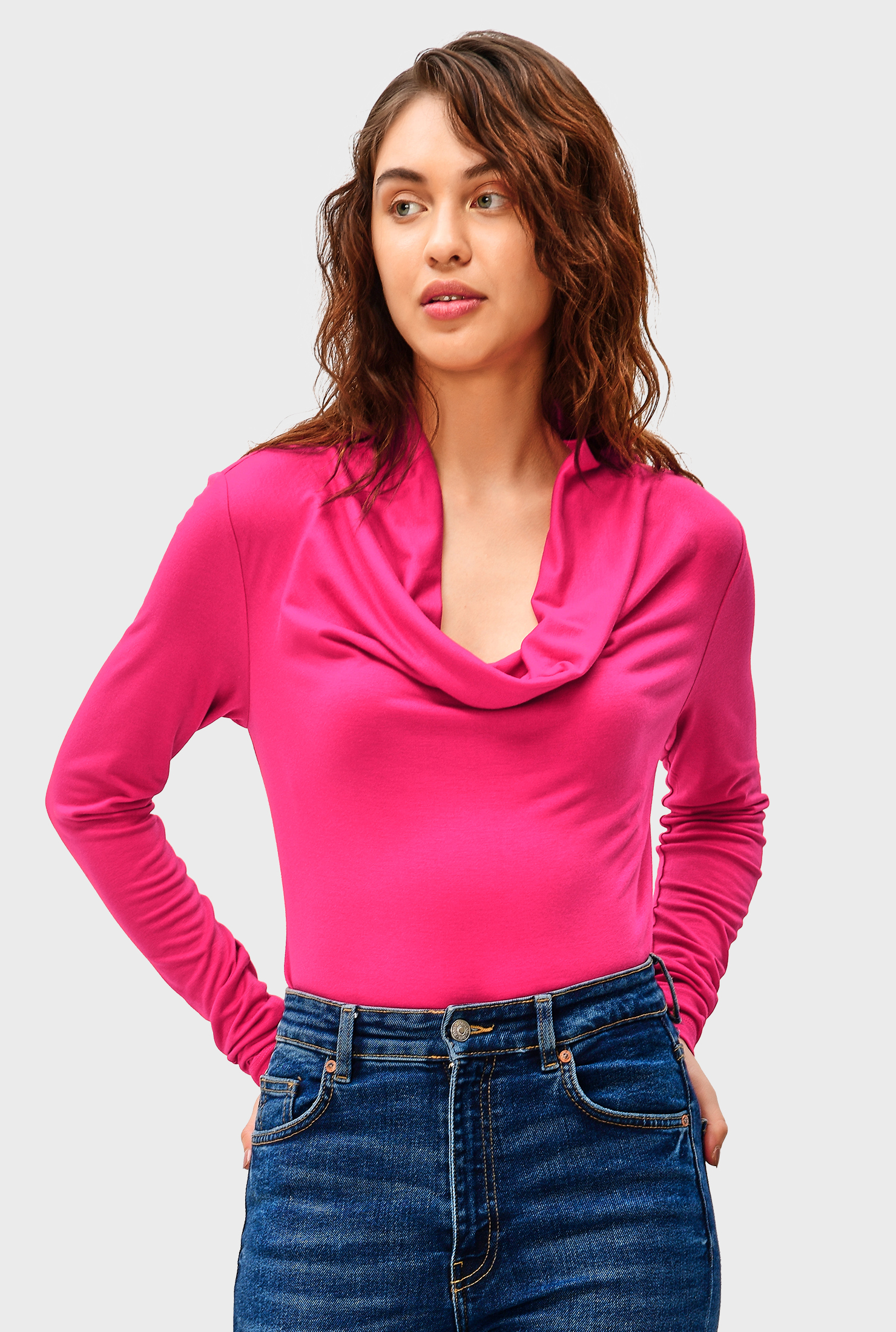 Shop Cowl neck soft jersey knit top eShakti