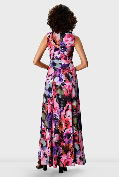 Shop Watercolor floral print crepe sash-tie dress | eShakti