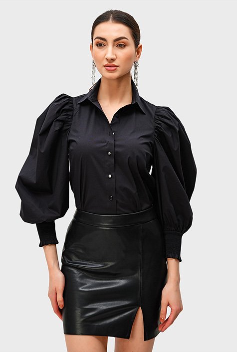 Shop Puff sleeve cotton poplin shirt | eShakti