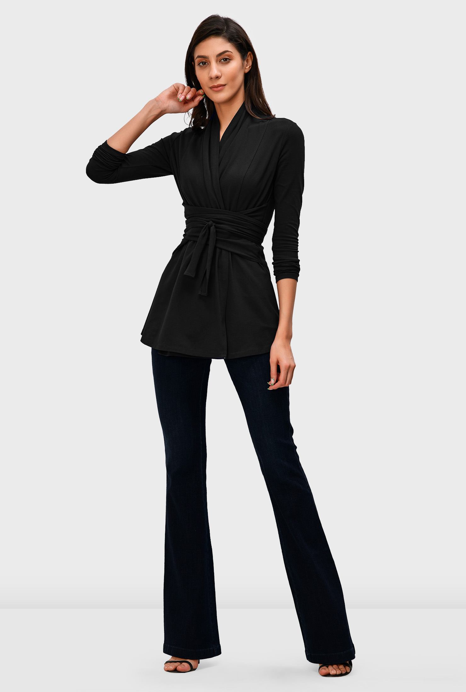 Shop Obi belt cotton jersey wrap tunic eShakti