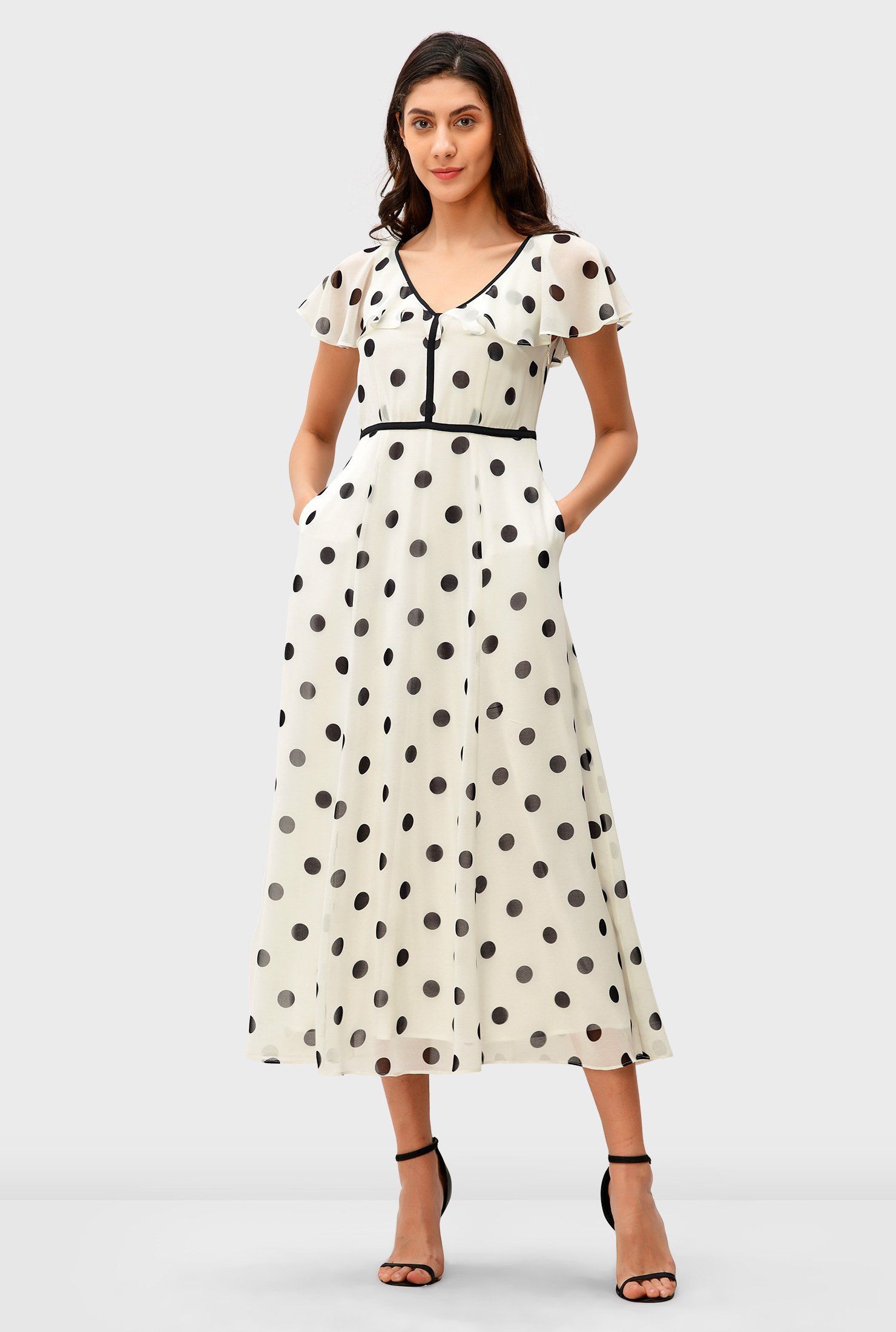 Shop Ruffle Polka Dot Print Georgette Dress Eshakti