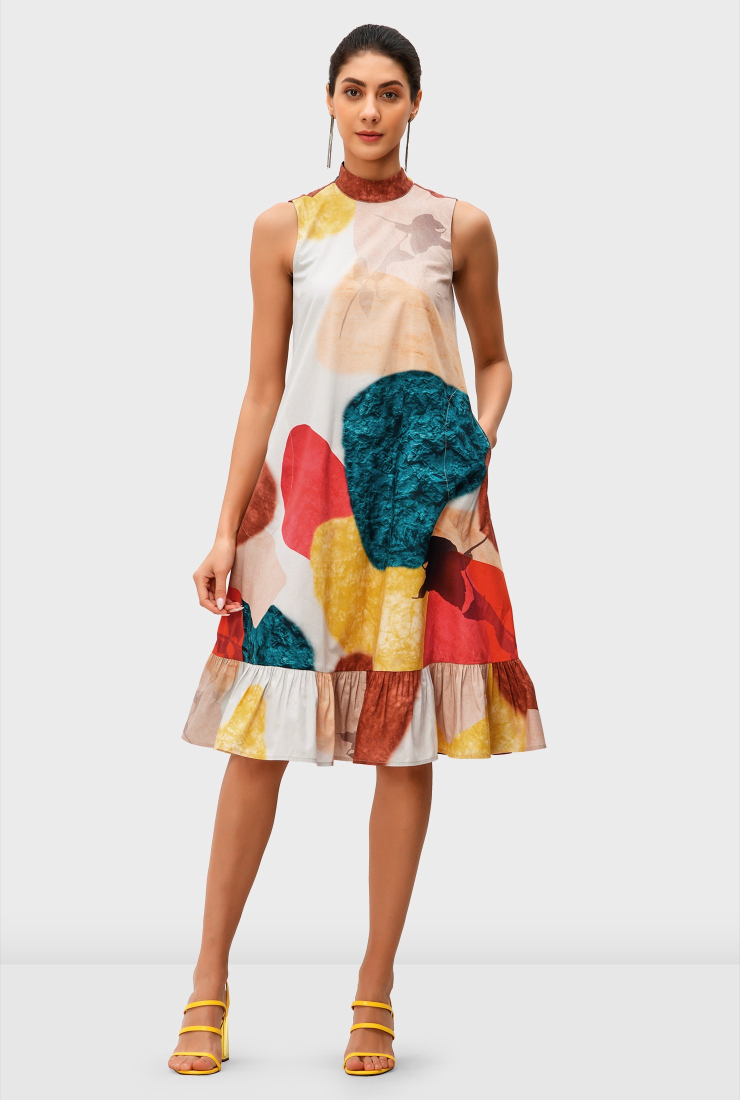 Shop Tie back neck abstract print cotton poplin shift dress | eShakti