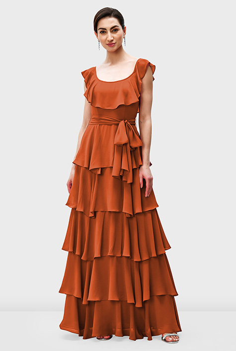 Shop Ruffle tier chiffon maxi dress | eShakti