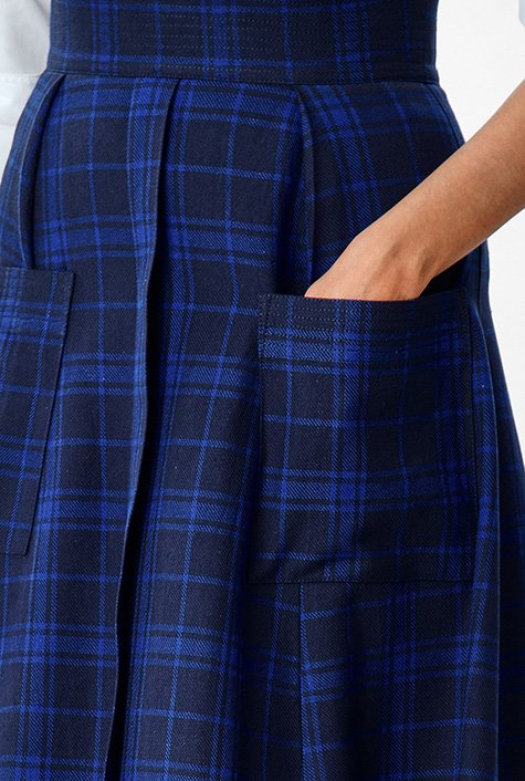 Shop Trapunto hem cotton twill check skirt | eShakti