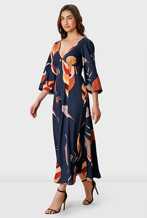 Shop Leaf print crepe banded empire dress | eShakti